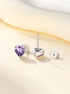 Silver Earrings for Women 925 Sterling Silver Heart Birthstone Stud Earrings Birthday Jewelry Gift