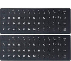[2 Pack] Universal English Keyboard Stickers, Replacement English Keyboard Stickers with Black Background and White Lettering, Each Unit: 0.43" X 0.51" -Matte