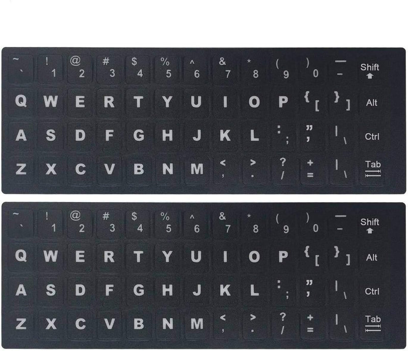 [2 Pack] Universal English Keyboard Stickers, Replacement English Keyboard Stickers with Black Background and White Lettering, Each Unit: 0.43
