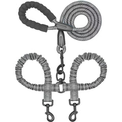 FlexiWalk™ Shock-Absorbing Double Dog Leash – Nylon, Stretchable, Anti-Winding for Comfortable Walks