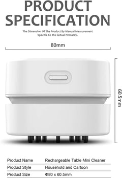 Desktop Vacuum Cleaner, Mini Table Dust Sweeper Energy Saving,High Endurance up to 90 Mins,Cordless&360º Rotatable Design for Keyboard/Home/School/Office(White)