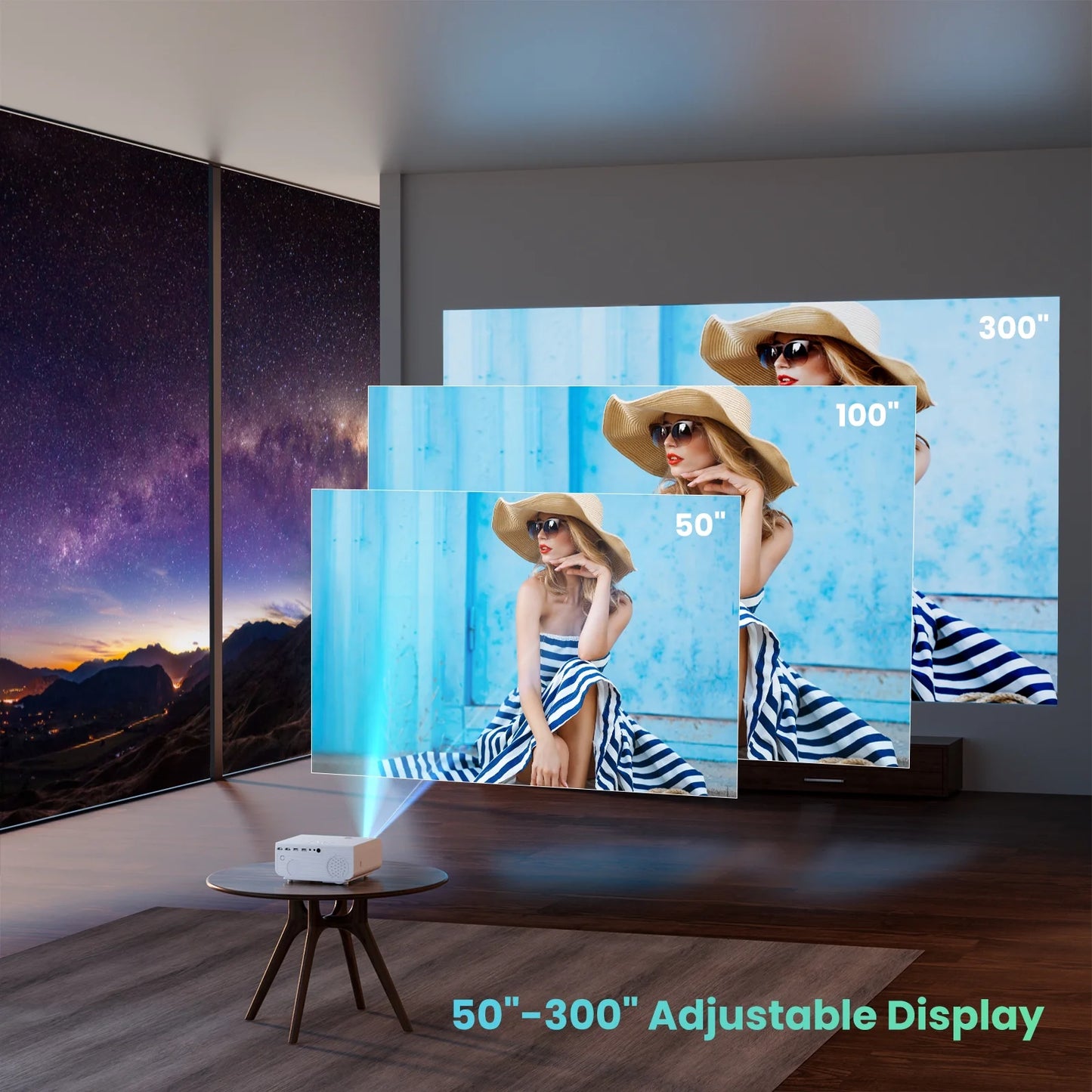 1080P Mini Projector with 5G Wifi and Bluetooth, 240 ANSI, Support 4K, Compatible with Soundbar, 100" Screen Included