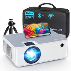 Proyector Wifi Bluetooth, Proyector De Películas Portátil Nativo 1080P Para Hogar Y Exterior, Proyector De Vídeo HD Completo Compatible Con Teléfono/Portátil/Pc/Tv Stick/Usb/Tarjeta Sd (Trípode Incluido)