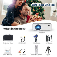 Proyector Wifi Bluetooth, Proyector De Películas Portátil Nativo 1080P Para Hogar Y Exterior, Proyector De Vídeo HD Completo Compatible Con Teléfono/Portátil/Pc/Tv Stick/Usb/Tarjeta Sd (Trípode Incluido)