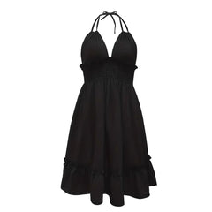 European and American Amazon Cross-Border Popular Women's Clothing Deep V Rope Suspender Parallel Pleated Sexy Dress Beach Degree