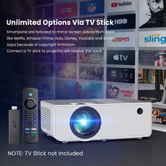 Proyector Wifi Bluetooth, Proyector De Películas Portátil Nativo 1080P Para Hogar Y Exterior, Proyector De Vídeo HD Completo Compatible Con Teléfono/Portátil/Pc/Tv Stick/Usb/Tarjeta Sd (Trípode Incluido)