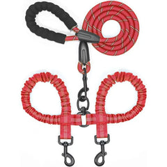 FlexiWalk™ Shock-Absorbing Double Dog Leash – Nylon, Stretchable, Anti-Winding for Comfortable Walks